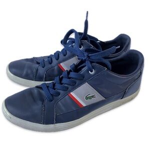 Lacoste Europa CIW SPM Men’s Leather Sneakers Size 10.5 Navy Blue Gray Red Shoes
